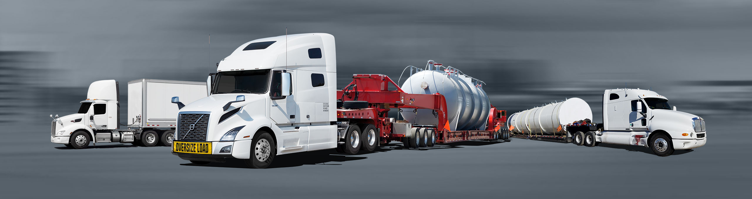 Transport trucks with dry van and flatbed trailers